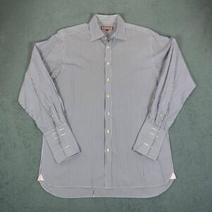 PINK Thomas‎ Pink Dress Shirt Blue Striped Long Sleeve Button Up Mens 16 1/2-35